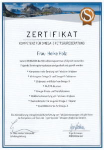 Zertifikat Omega 3 Fettsäureberatung